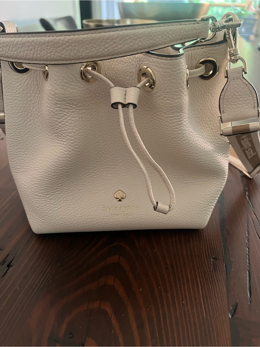 kate spade Pebbled Leather Drawstring Bucket Bag in Cream
